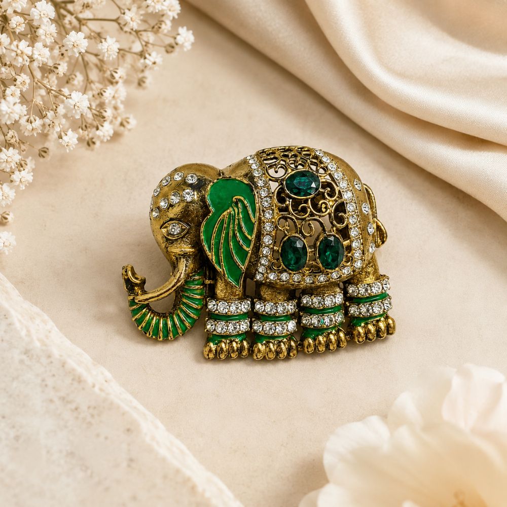 Shivrath- Green stone Elephant Design Brooch