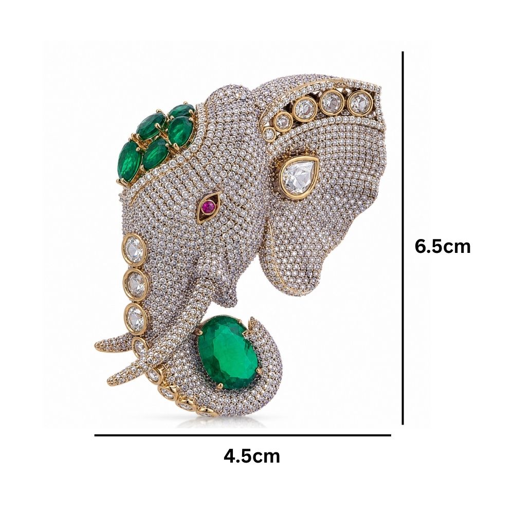 Gajraj- Men's Royal Elephant Brooch with Emerald Green Stones