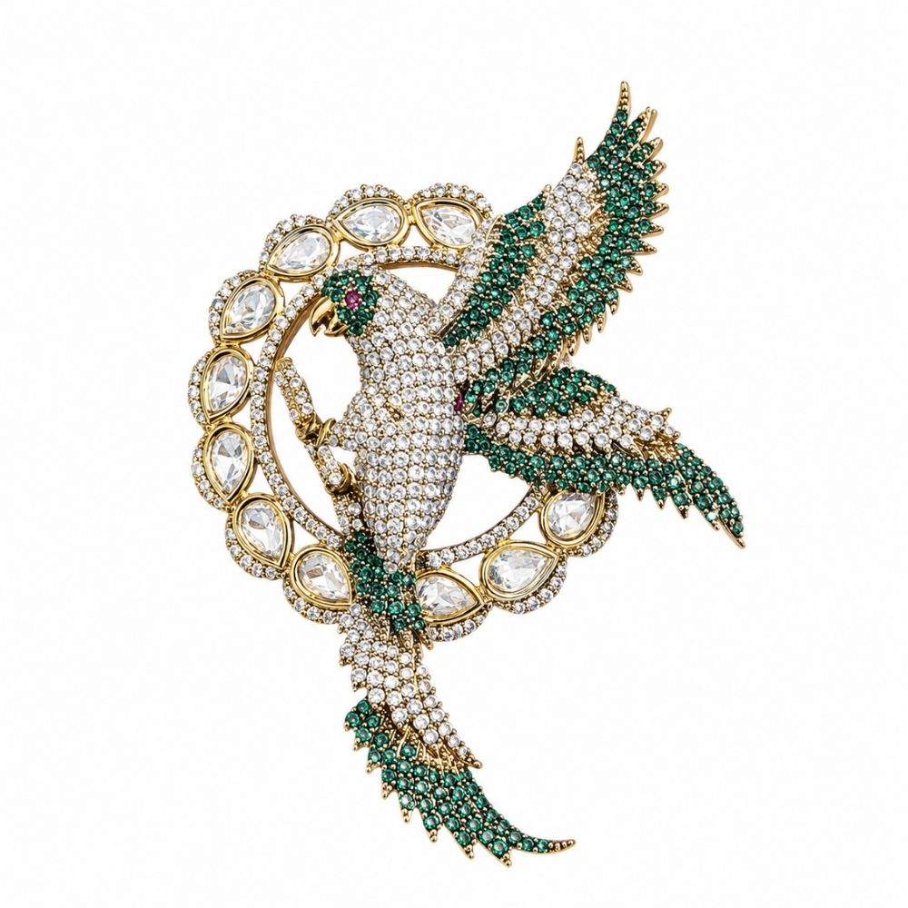 Ruchit- Green Royal Bird Lapel Brooch for Men