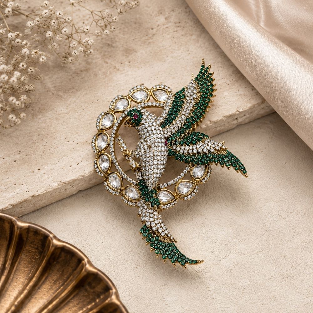 Ruchit- Green Royal Bird Lapel Brooch for Men