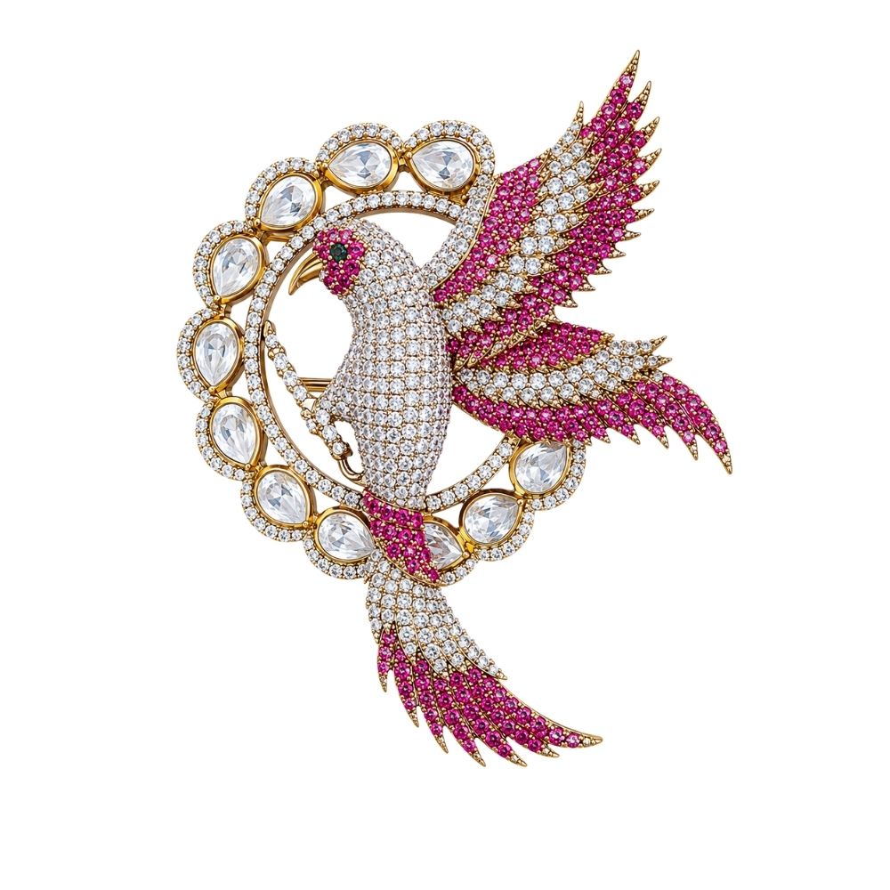 Ruchit- Pink Royal Bird Lapel Brooch for Men