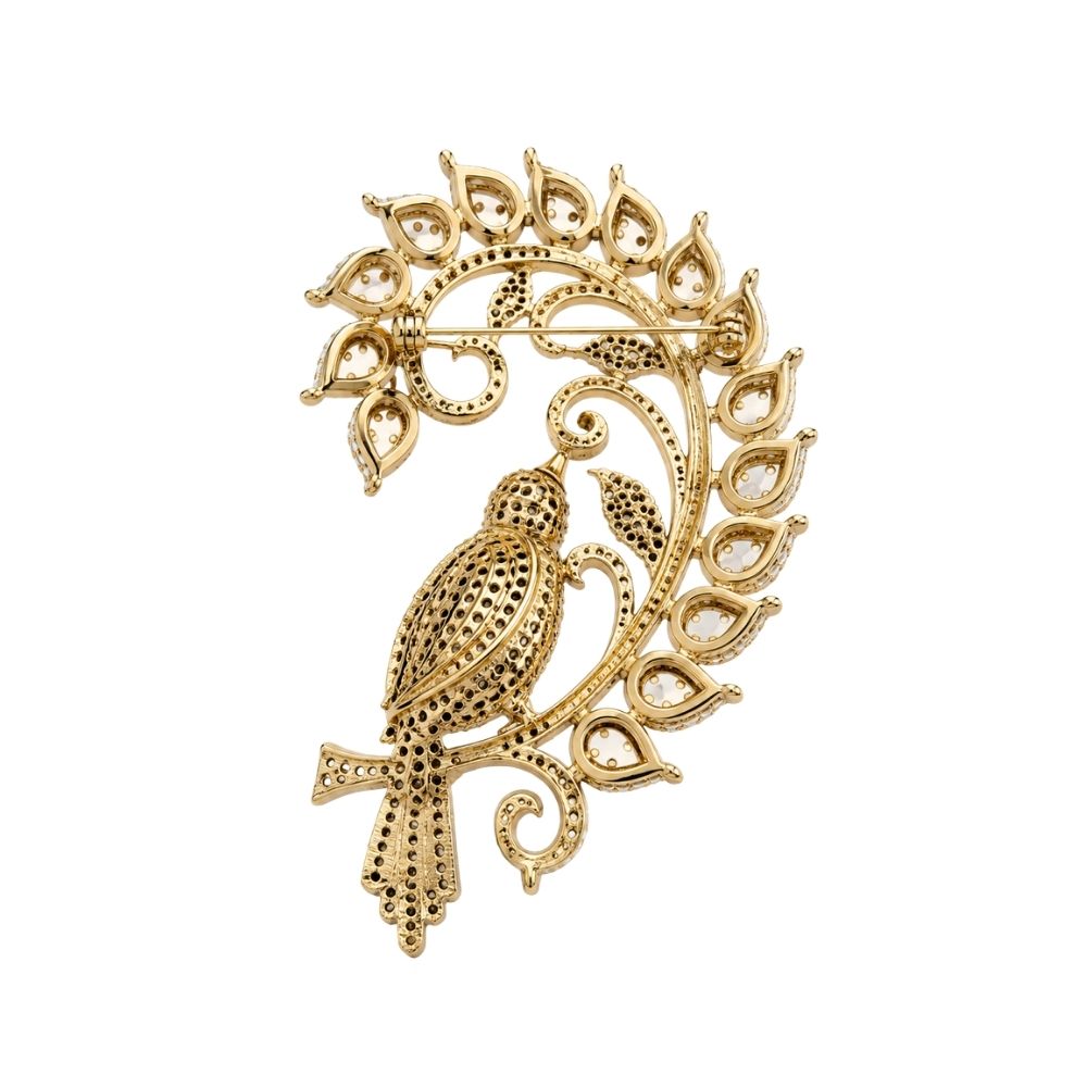 Shivnen-Men's Green Designer Bird Motif Brooch