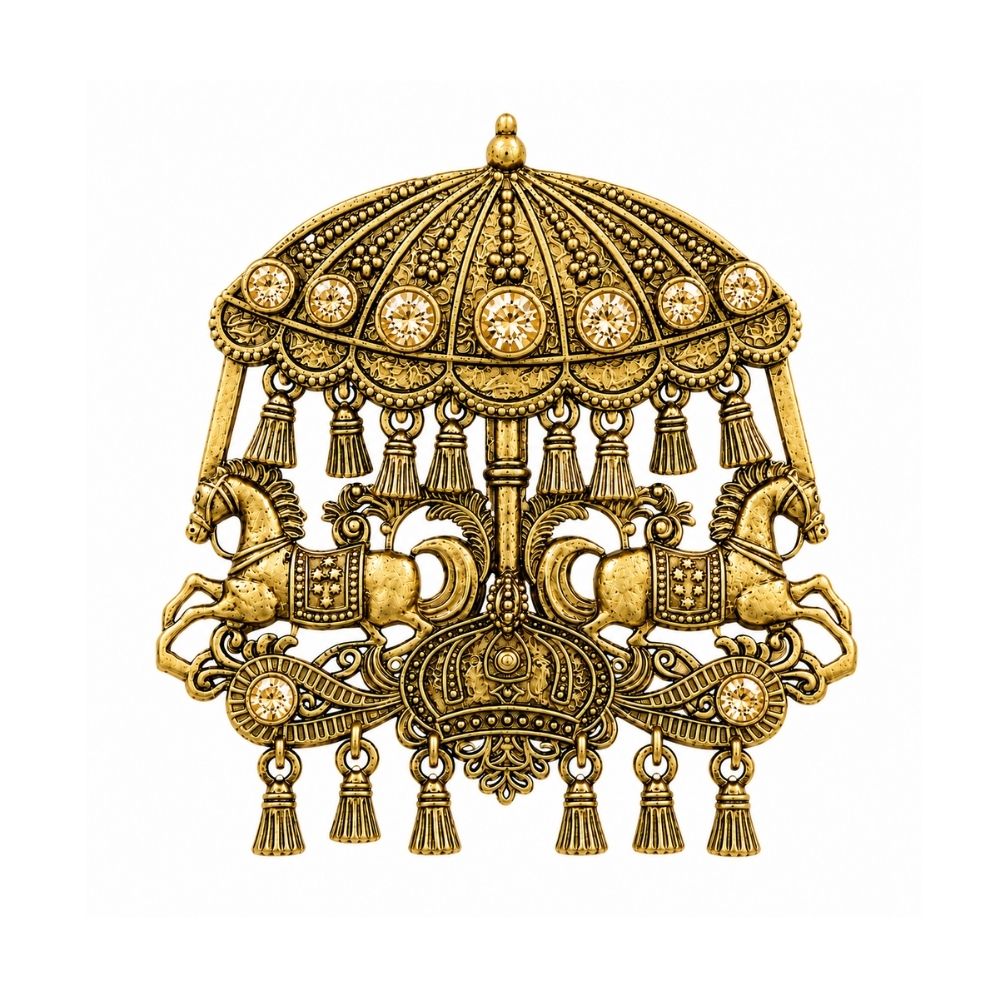 Parthiv- Gold tone Men's Royal Horse Carriage Brooch