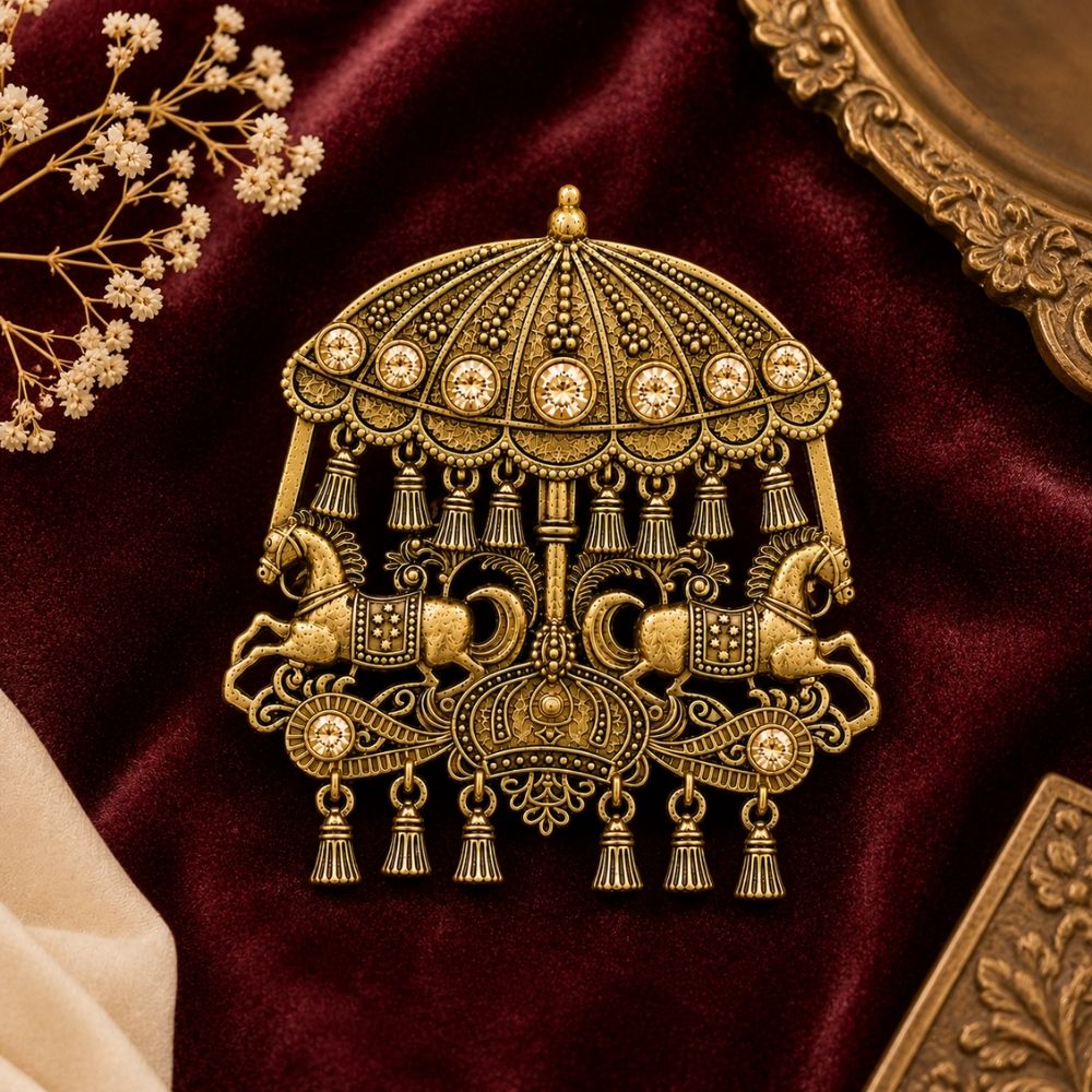 Parthiv- Gold tone Men's Royal Horse Carriage Brooch