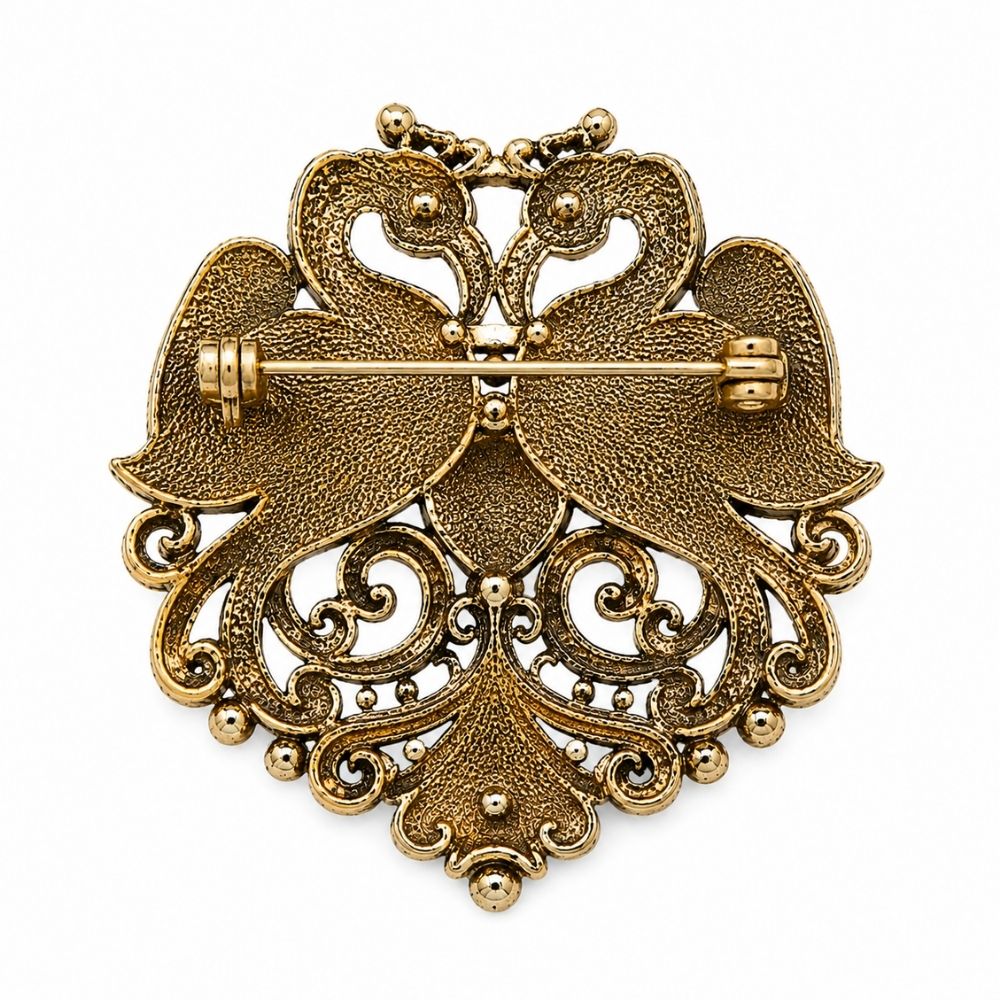 Vayu- Antique Swan Brooch with Gold Crystal Stones