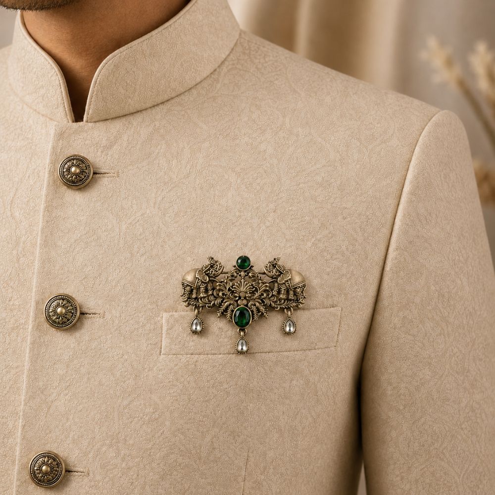 Aviraj-Royal Elephant Kundan Heritage Brooch for Men