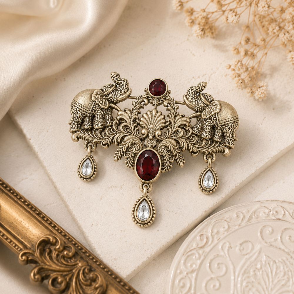 Aviraj-Regal Elephant Ruby-Style Heritage Brooch for Men