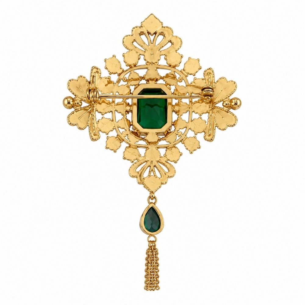 Dhriyan-Emerald-Style Crystal Royal Tassel Brooch for Men