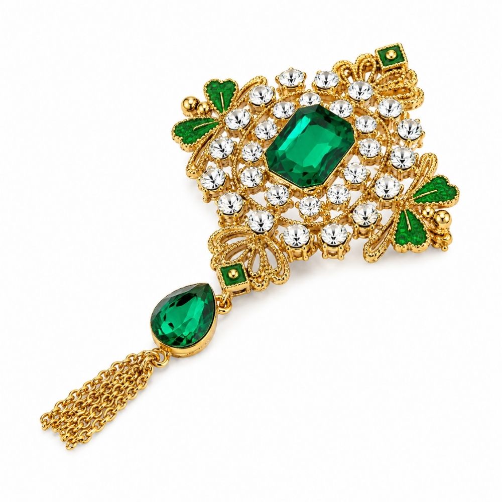 Dhriyan-Emerald-Style Crystal Royal Tassel Brooch for Men