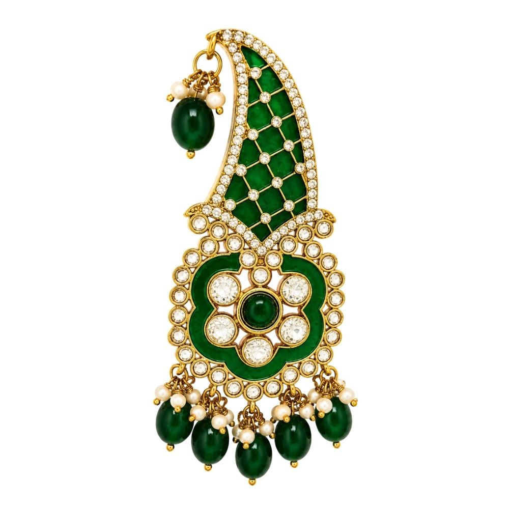 Abhir-Emerald-Style Kundan Paisley Groom Turban Kalangi