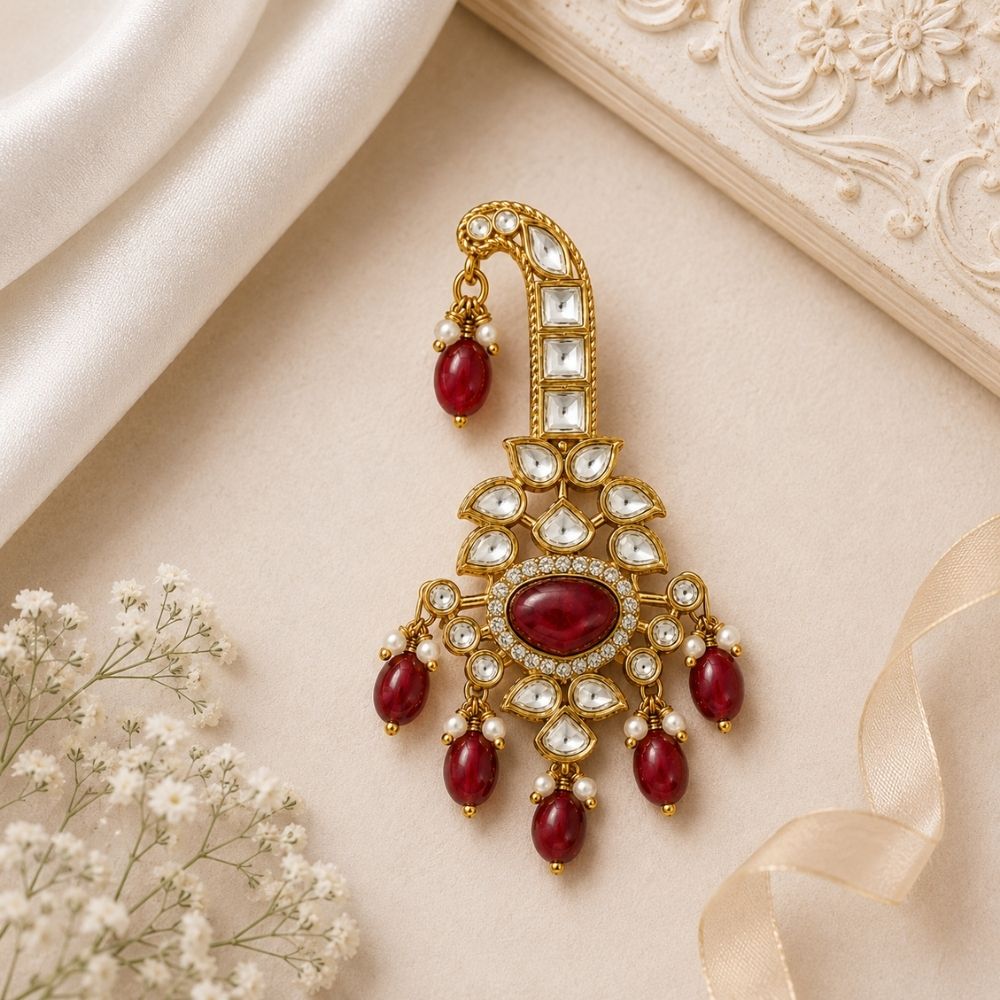 Ishay-Maroon Drop Kundan Safa Kalangi