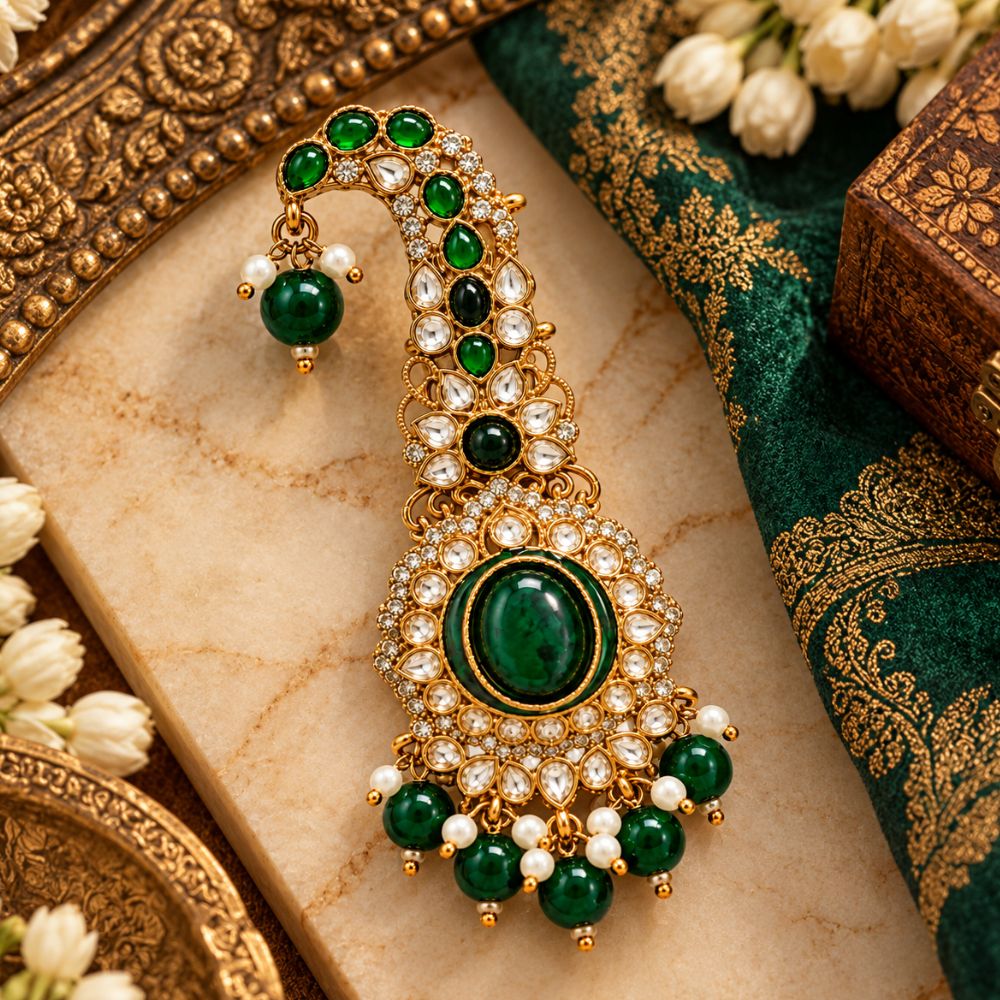 Advait- Green Oval Kundan Kalangi