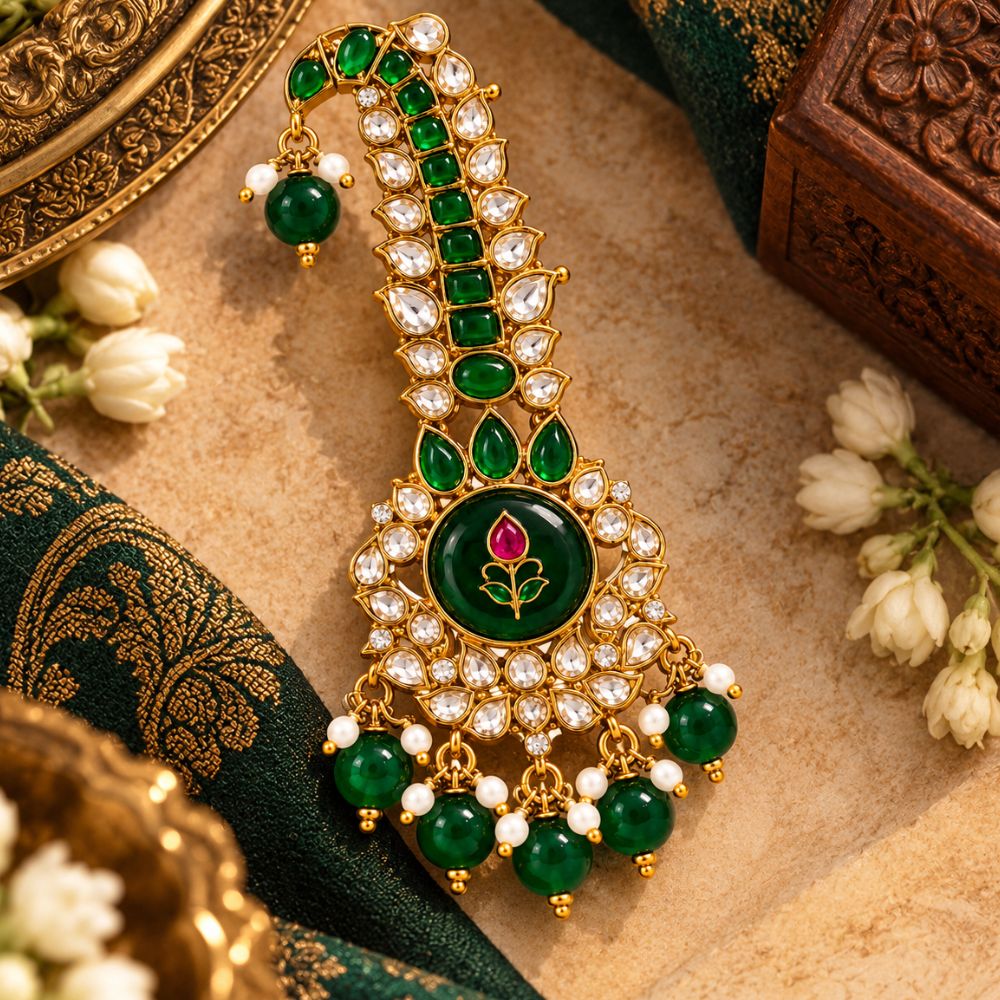 Veeransh- Green Floral Kundan Kalangi