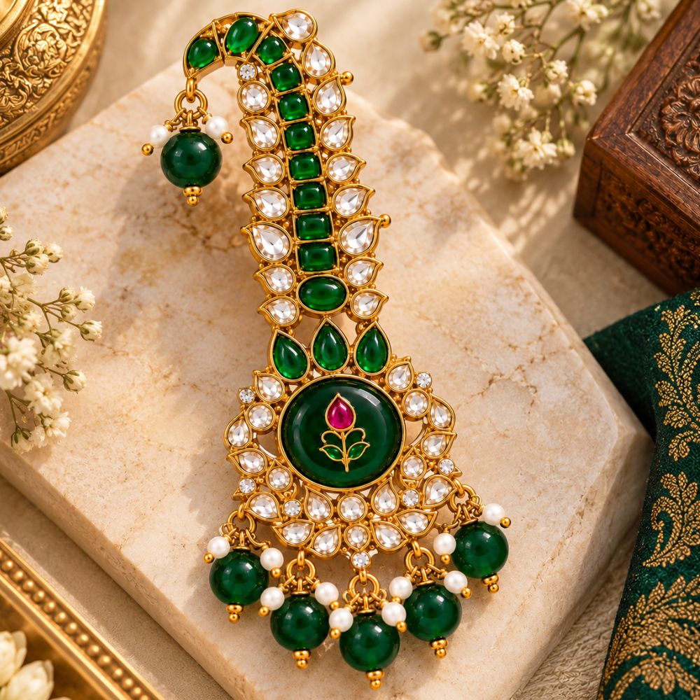 Veeransh- Green Floral Kundan Kalangi