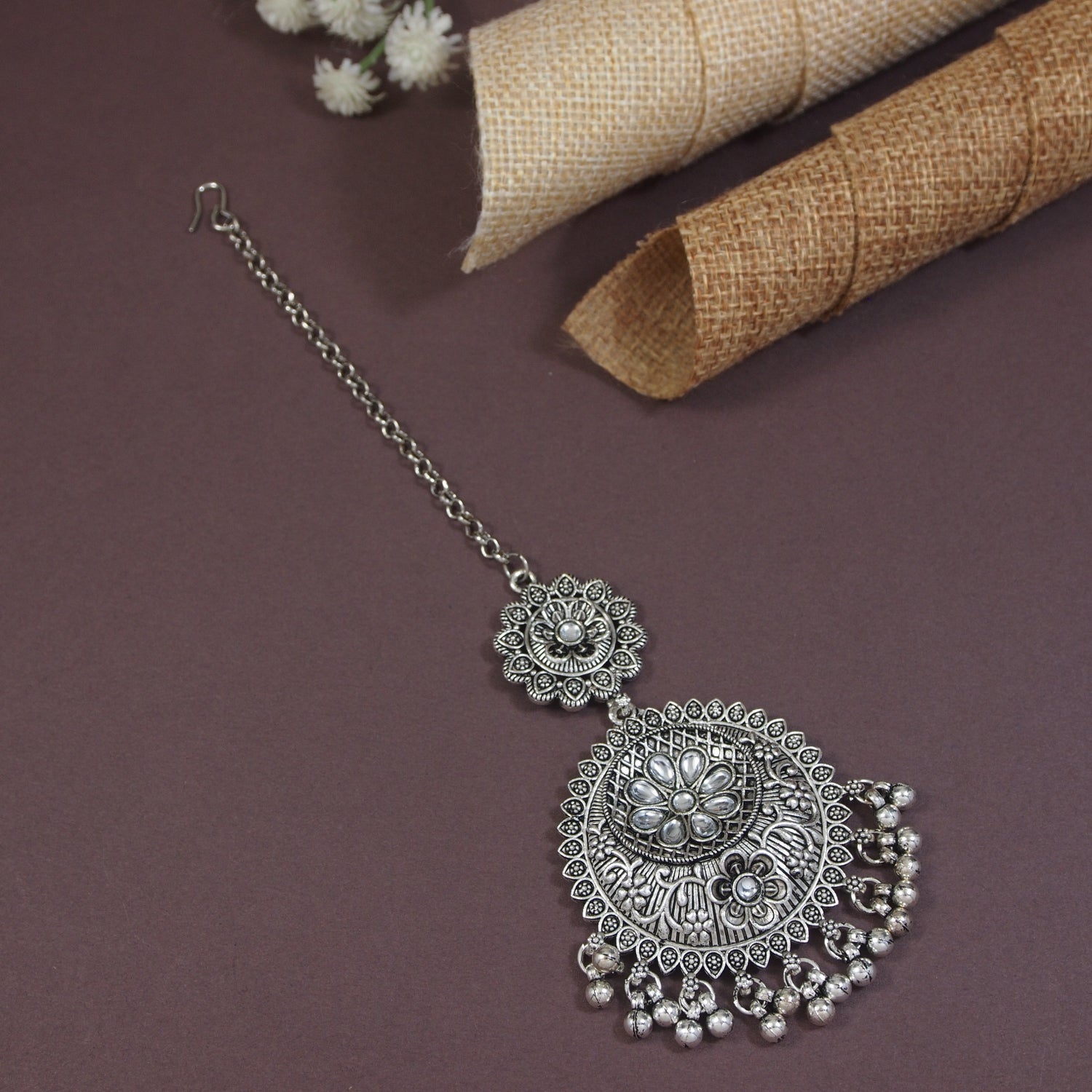 Adhitri Oxidised Maang Tikka