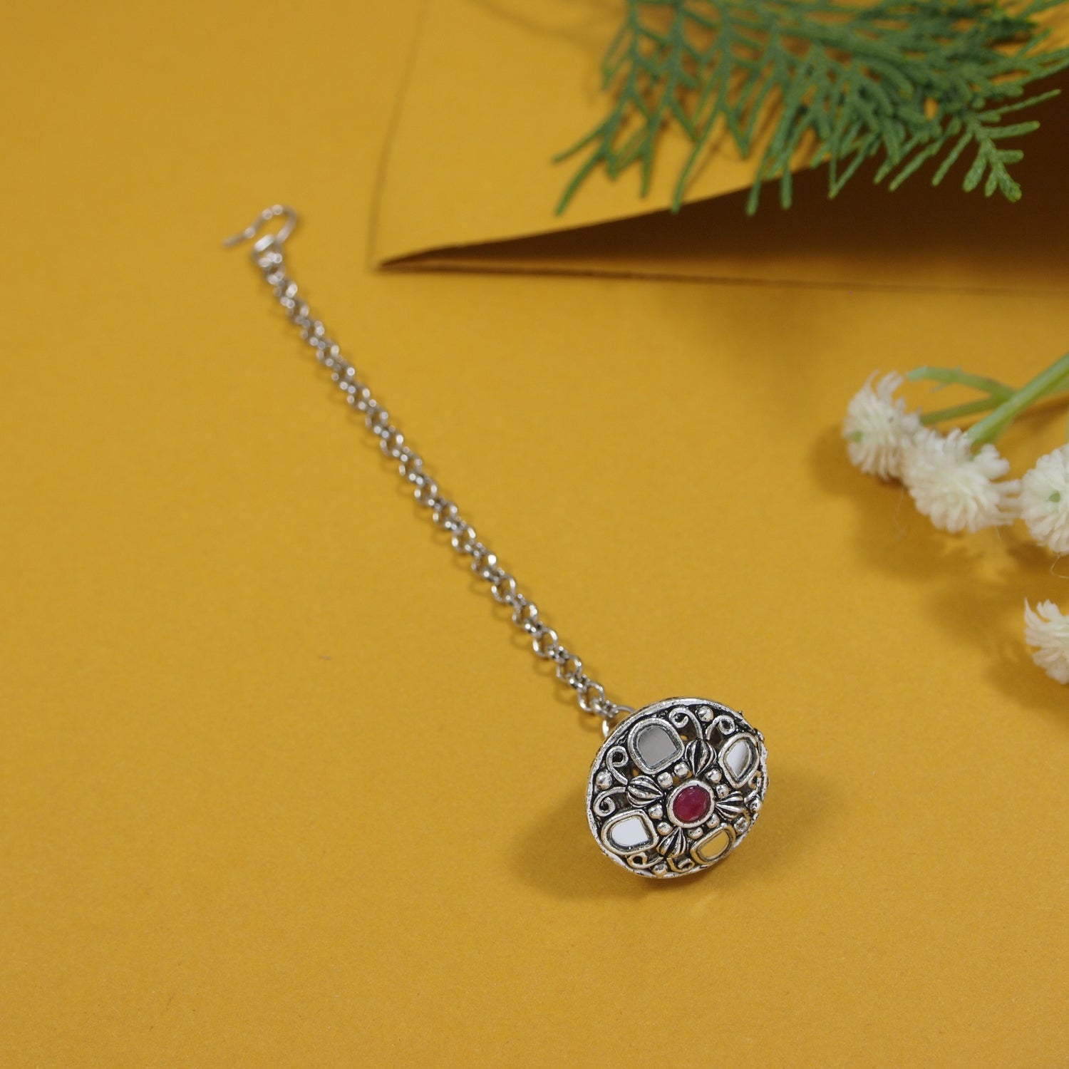 Bhaumi Oxidised Pink Borla Maangtikka