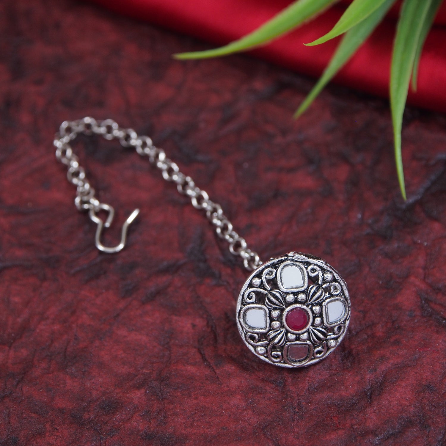 Bhaumi Oxidised Pink Borla Maangtikka