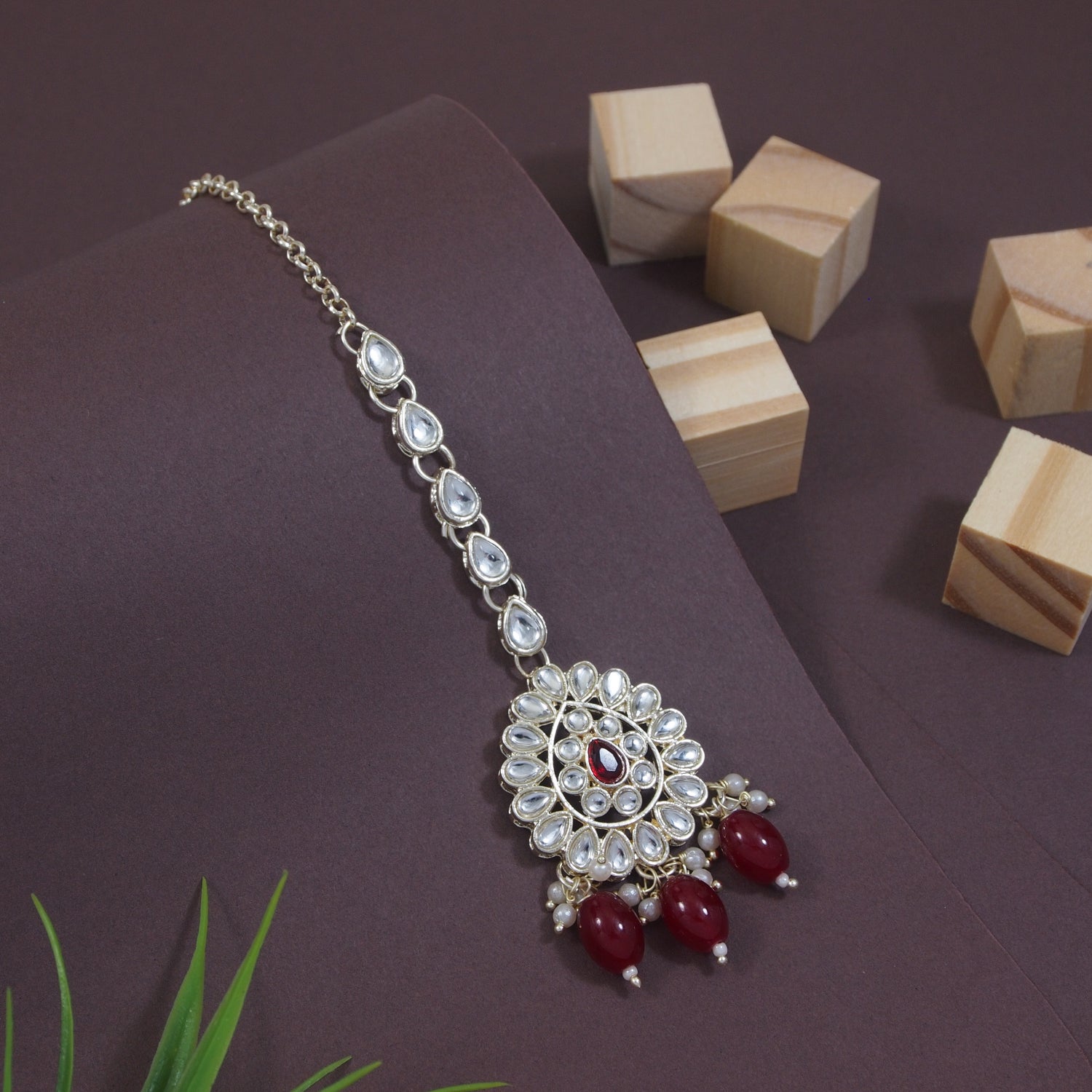 Aranya Maroon Maangtikka