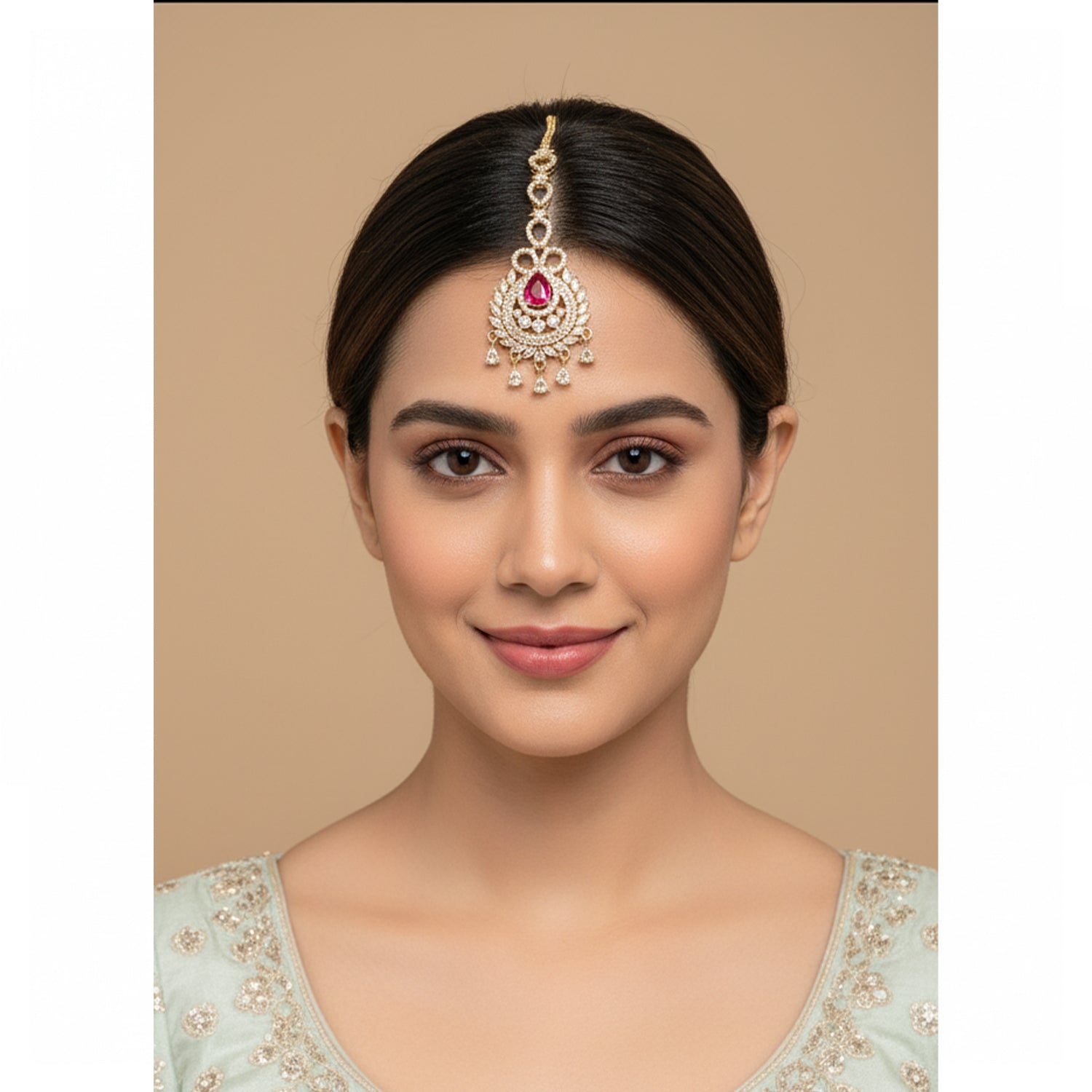 Meira - Traditional Ruby Kundan Maang Tikka