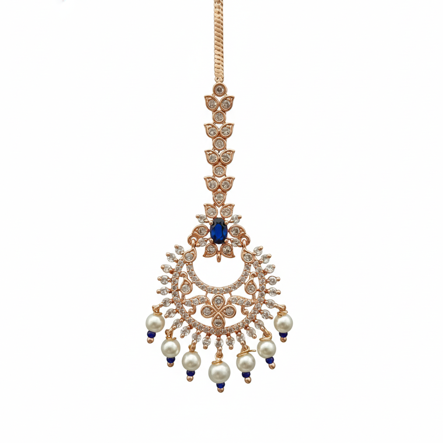 Kyra- Blue Stone Pearl Drop Maang Tikka