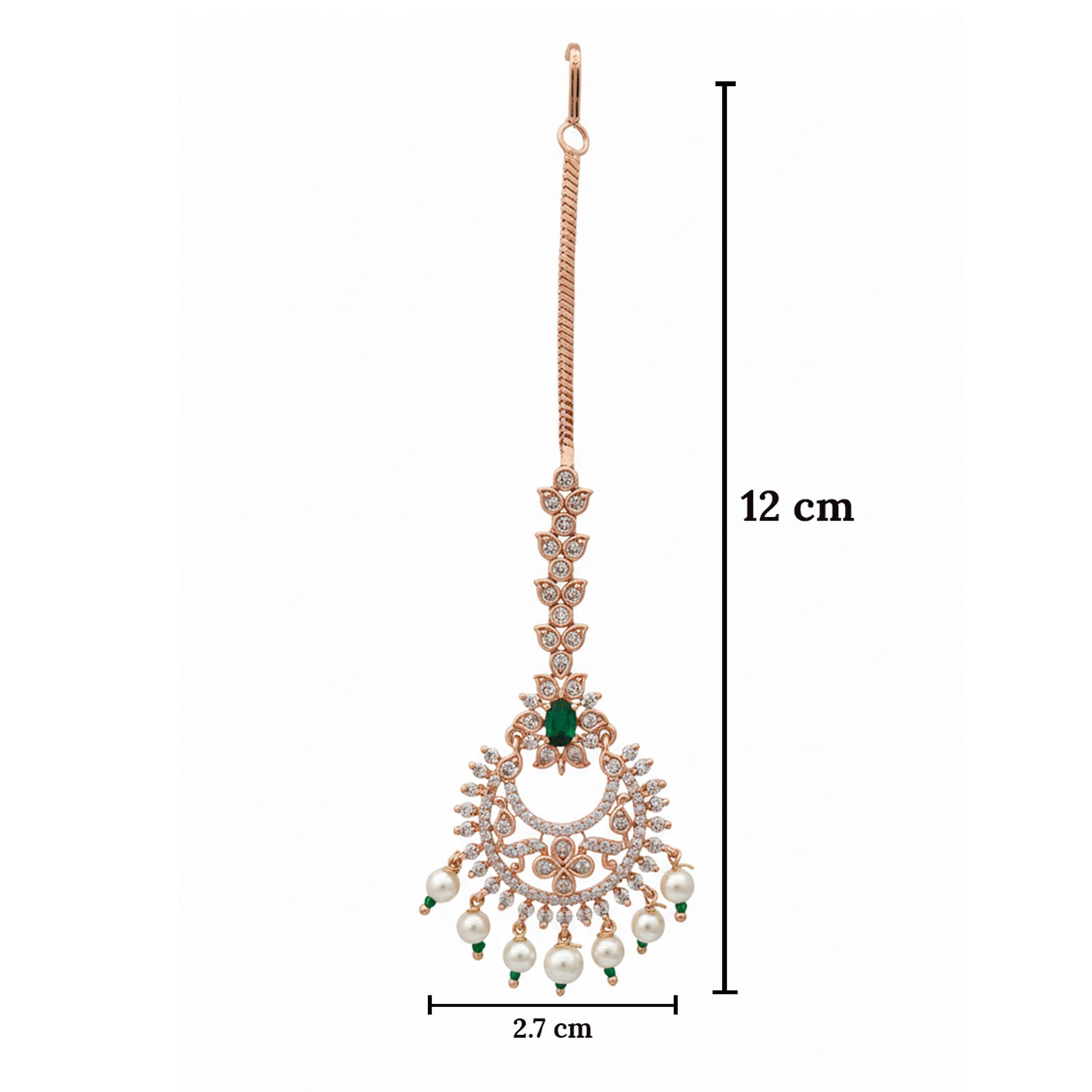 Kyra- Rose Gold Diamond & Emerald Pearl Maang Tikka