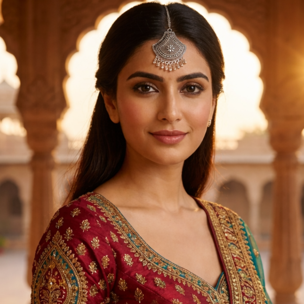 Amyra- Antique oxidised Fan-Shaped Maangtikka