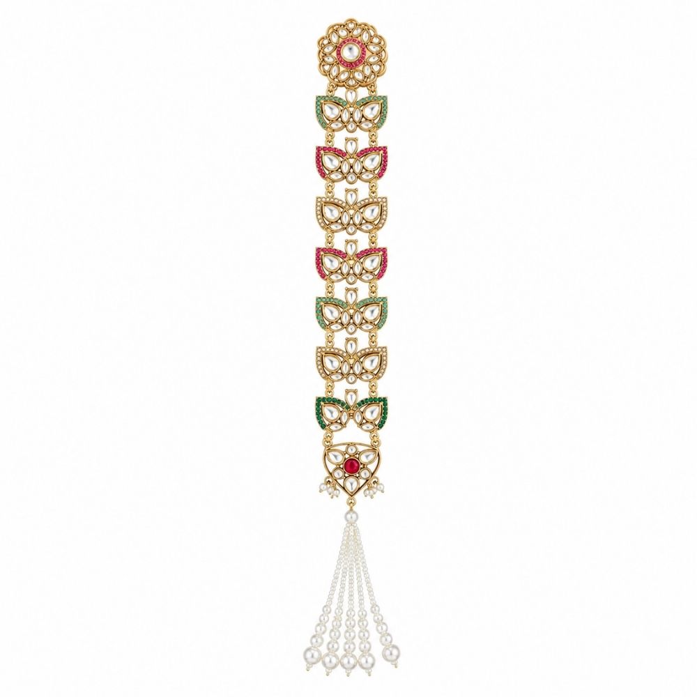 Zarika- Multi-Color Kundan Punjabi Paranda with Pearl Tassels