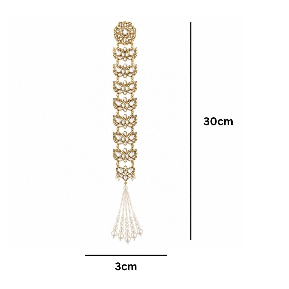Zarika-White Kundan Punjabi Paranda with Pearl Tassels