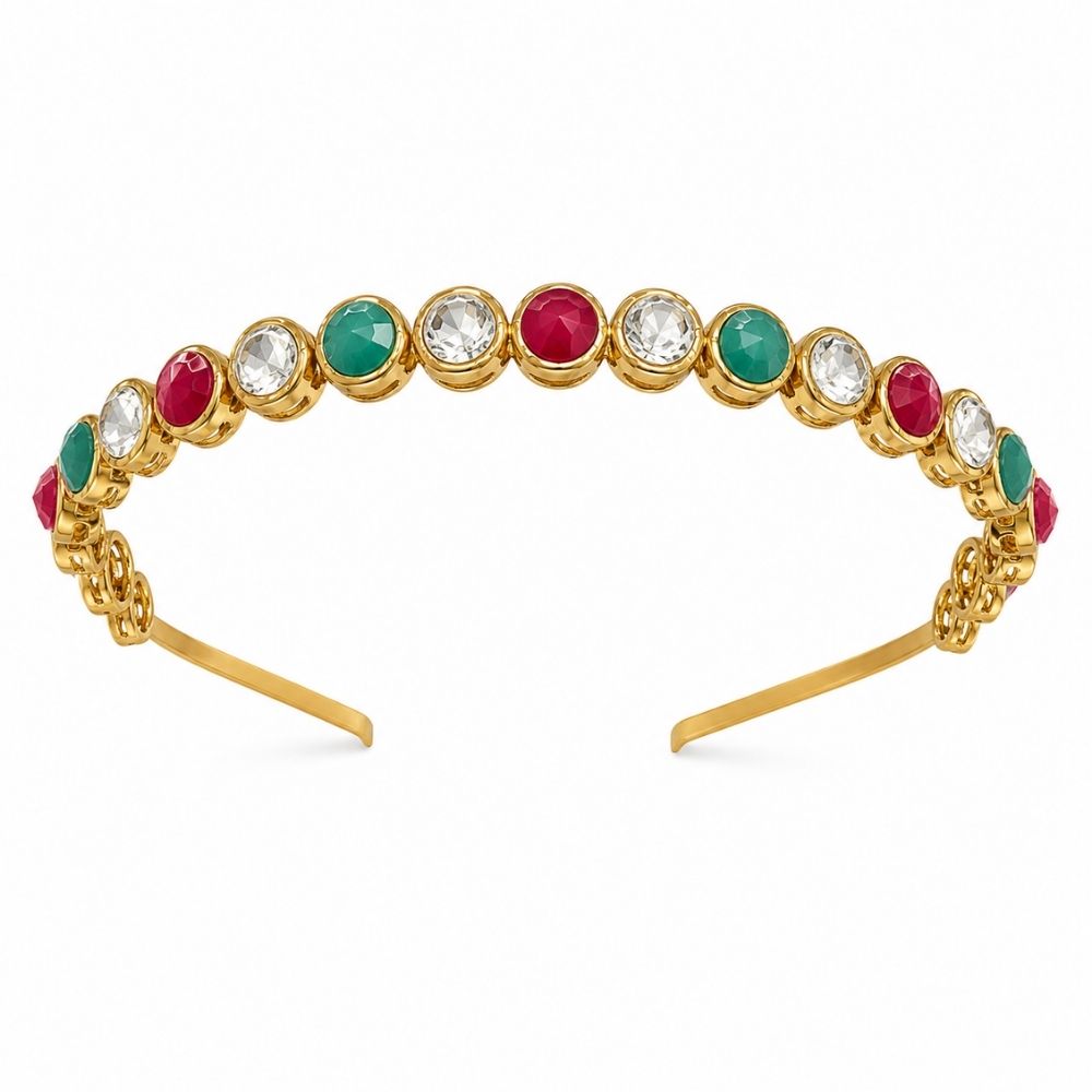 Kalini- Hair Band with Simulated Ruby Emerald and American Diamond Style Stones