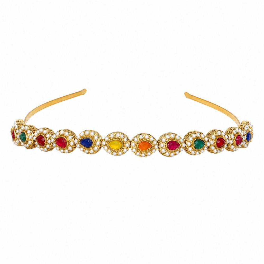 Varika- Multicolor Navratna Style Hair Band with Faux Pearls
