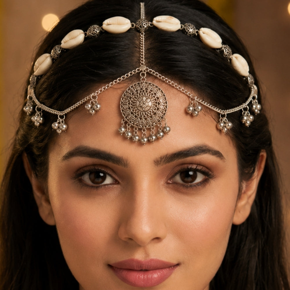 Baani- Silver Oxidised Shell Ghungroo Sheeshpatti