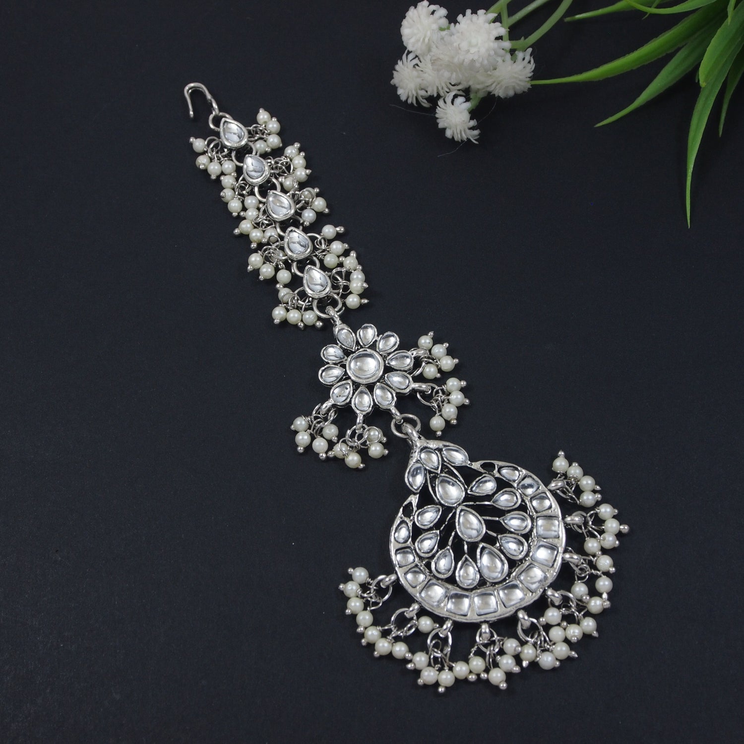 Maang Tikka Silver Earring Pack Etnico Ethnic Stylish Silver