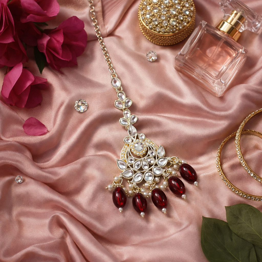 Prushti Maroon Maangtikka