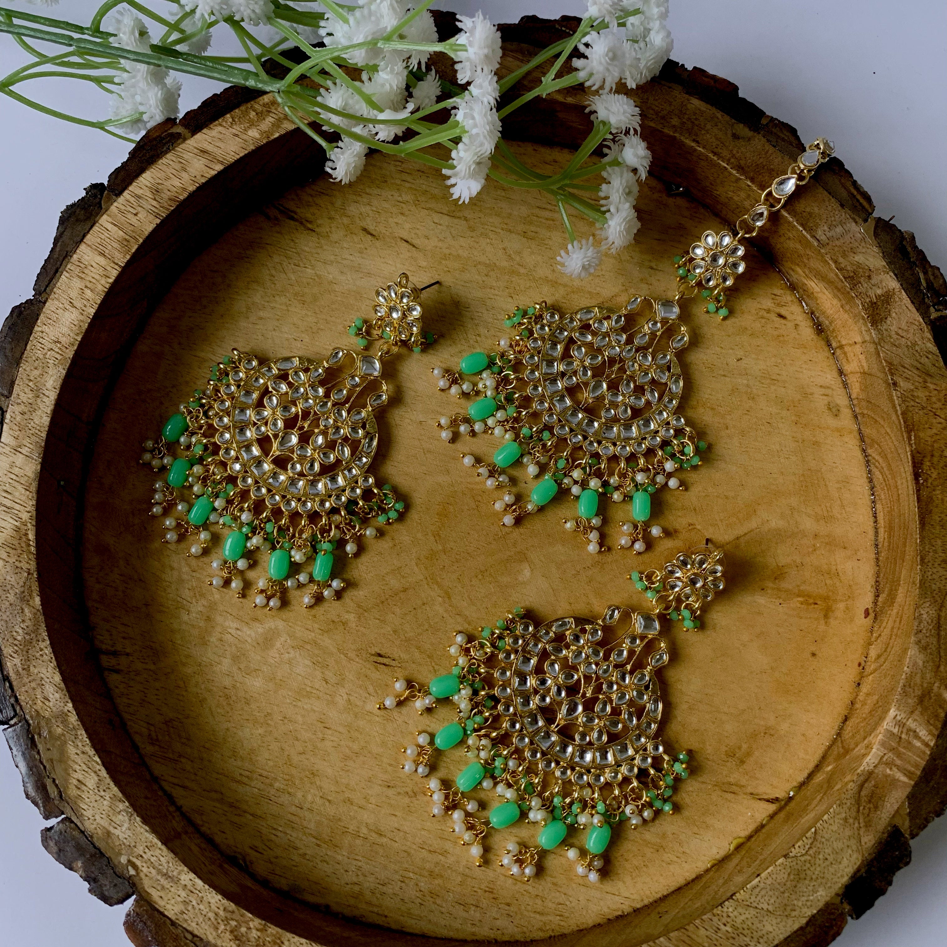 Delisha Mint Maangtikka earring set