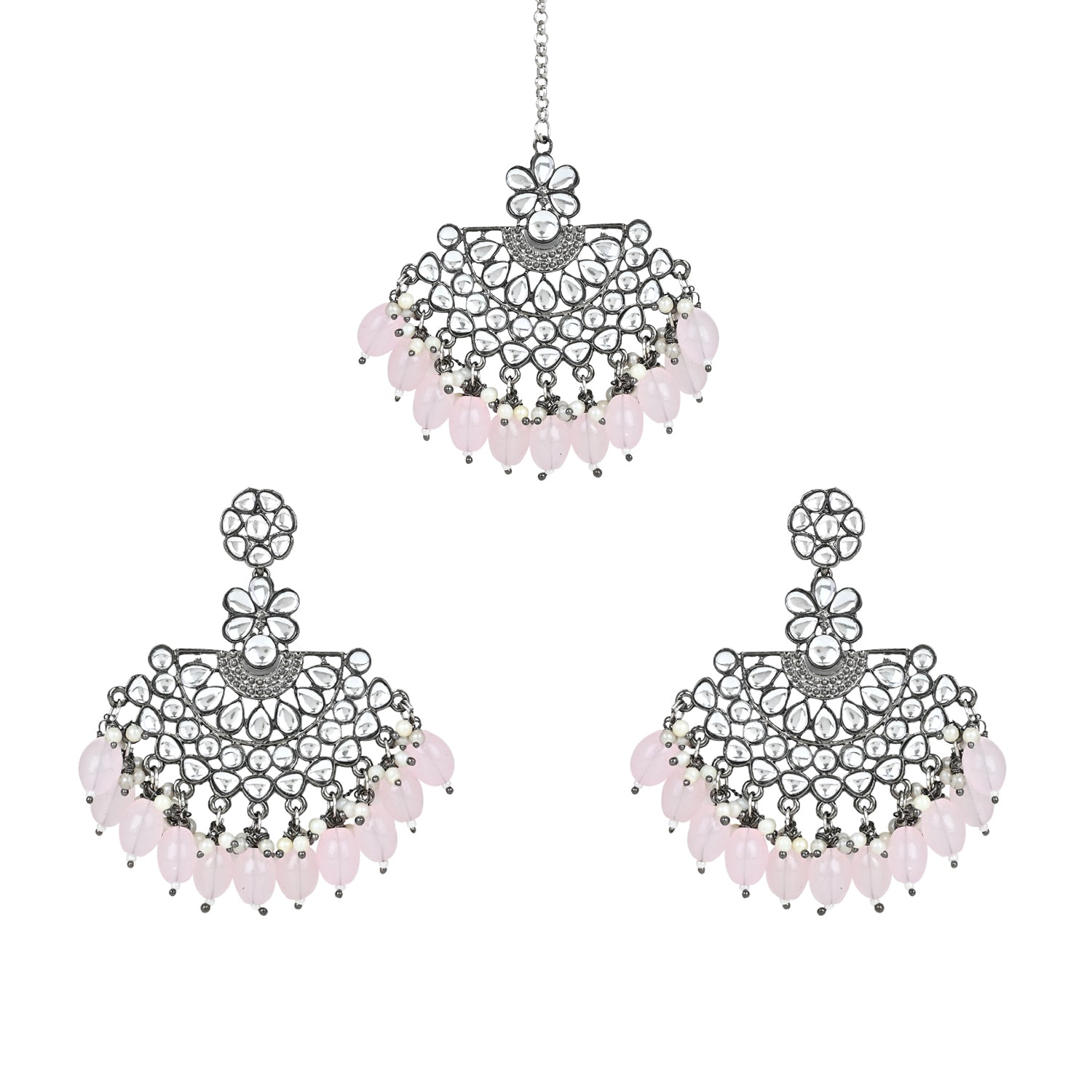 Divita Pink Maangtikka Earring Set