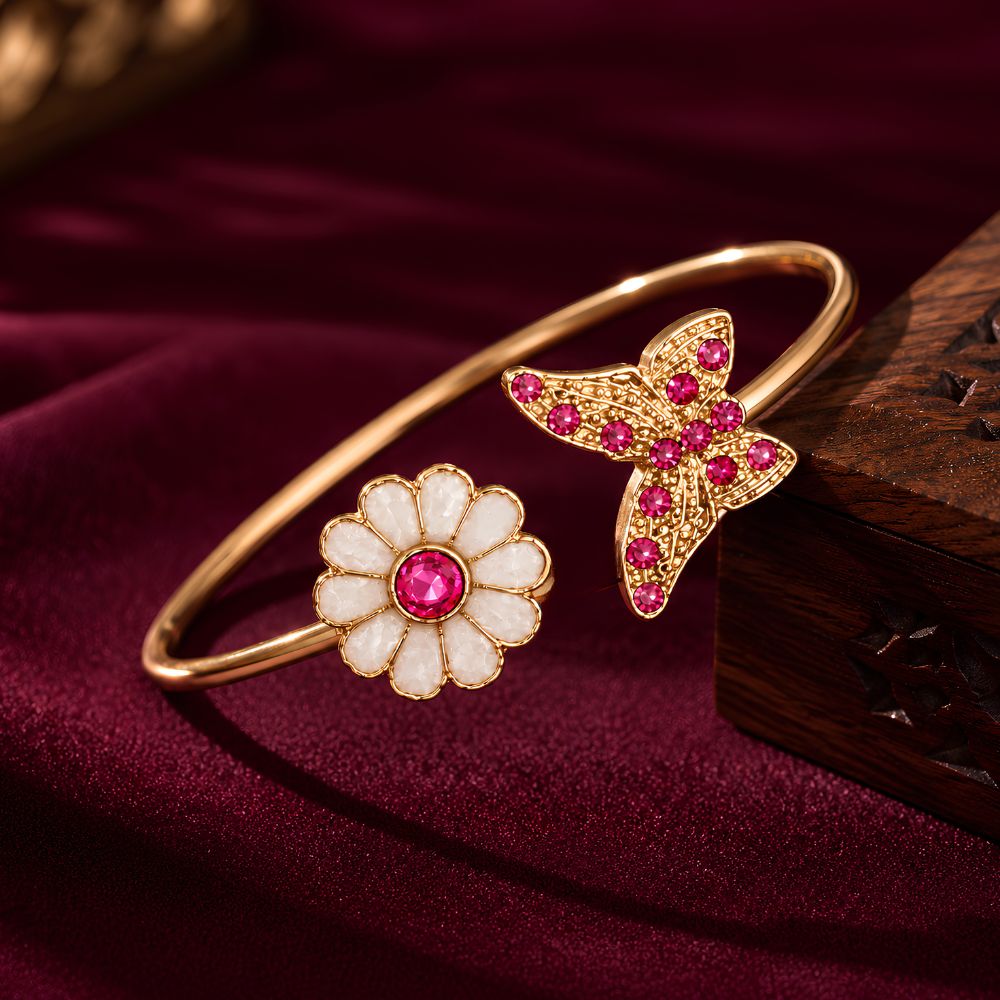 Liora- Flower Butterfly Cuff Bracelet