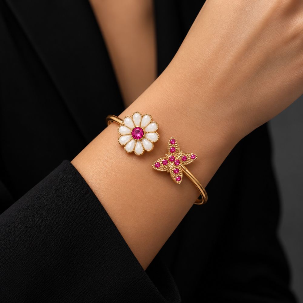 Liora- Flower Butterfly Cuff Bracelet