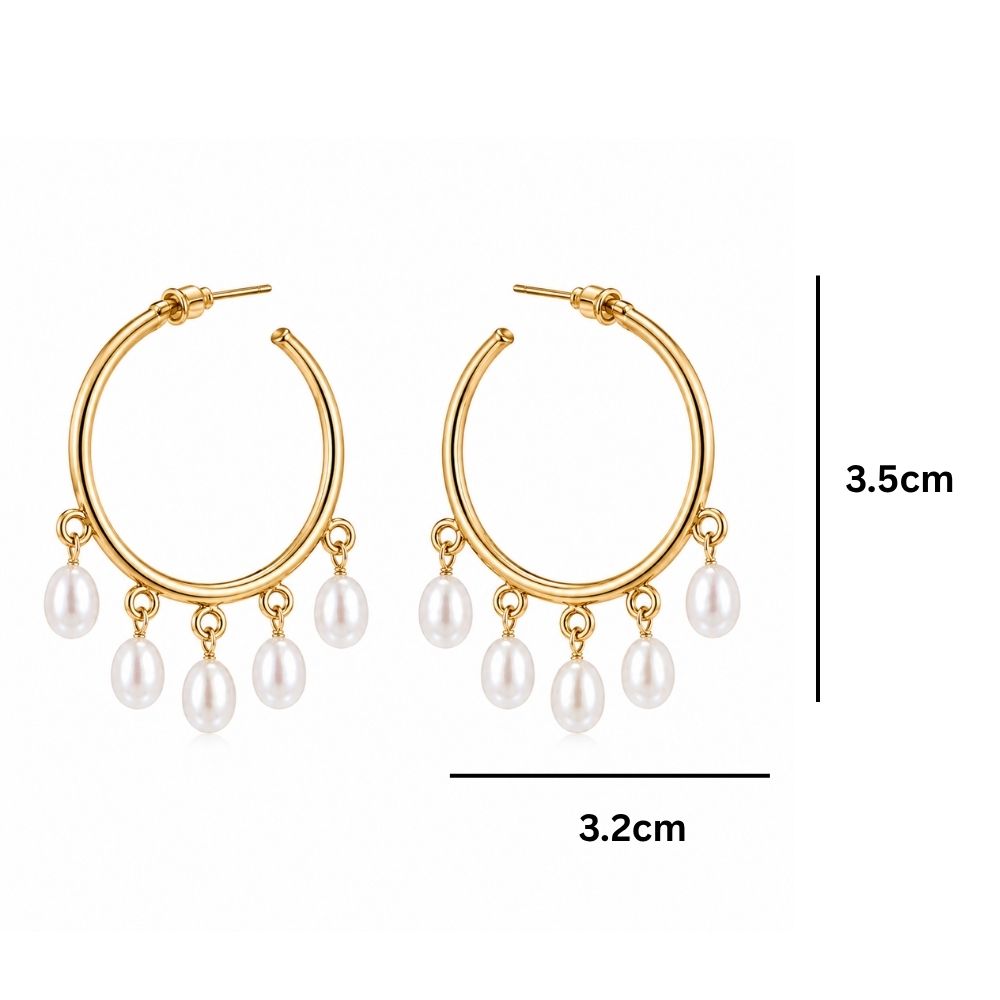 Hallie- Pearl Cascade Gold Hoop Earrings
