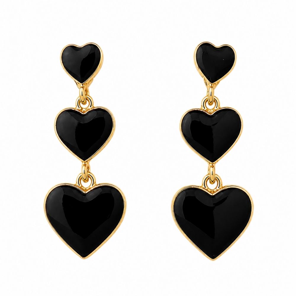 Phoebe- Black Midnight Heart Crystal Drop Earrings
