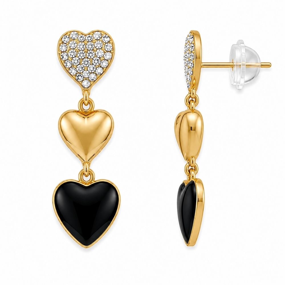 Phoebe- Midnight Heart Crystal Drop Earrings
