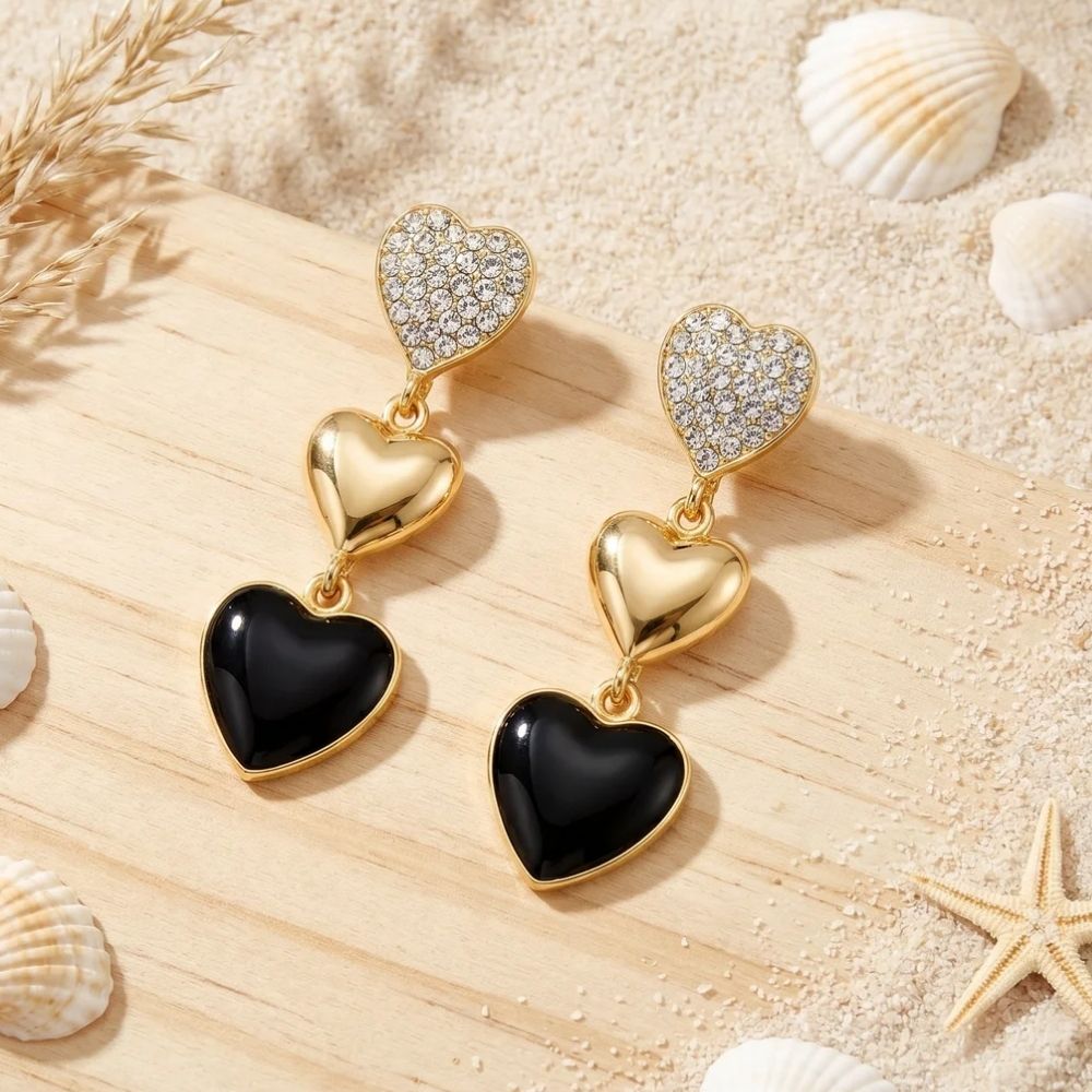 Phoebe- Midnight Heart Crystal Drop Earrings
