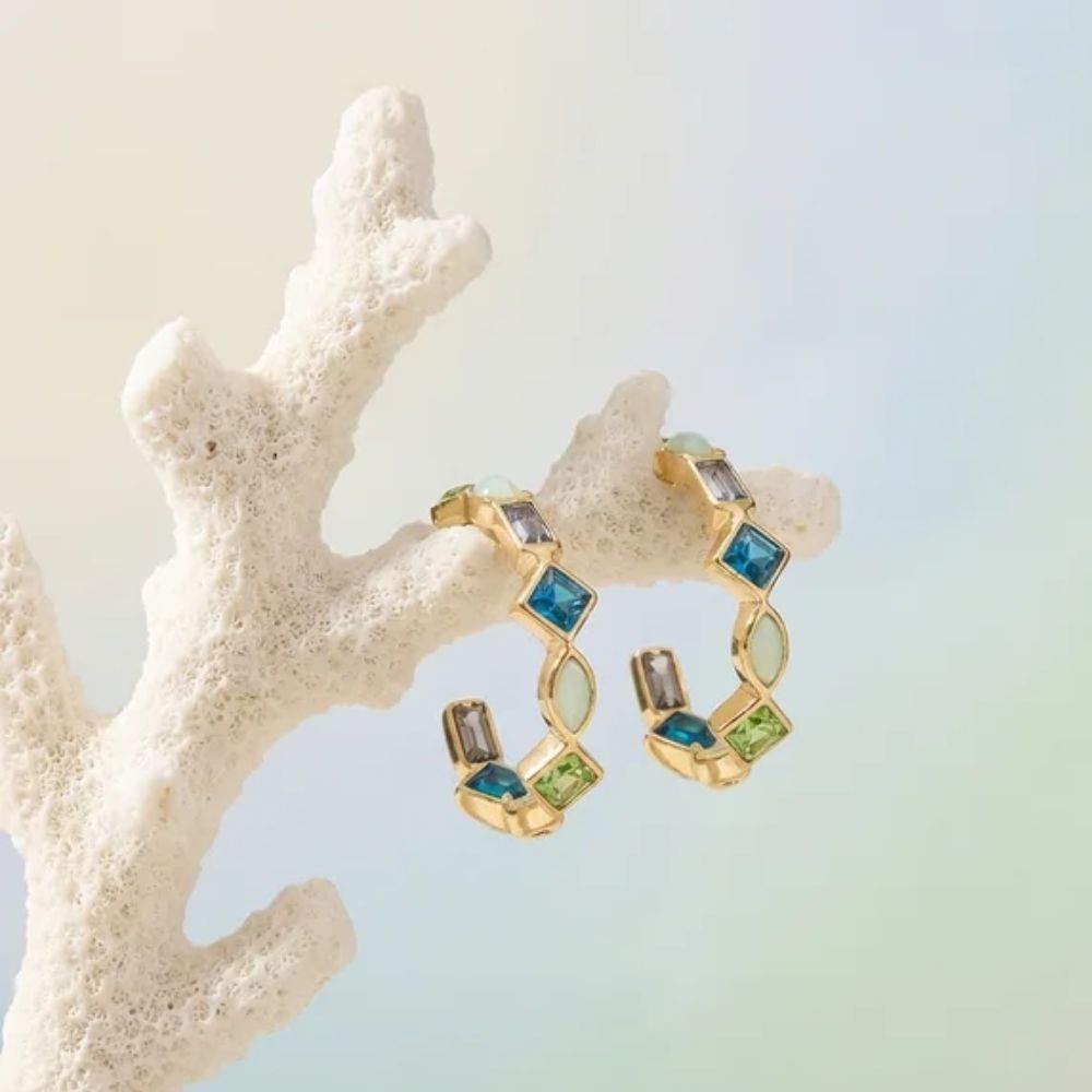 Arin- Ocean Gem Geometric Hoop Earrings