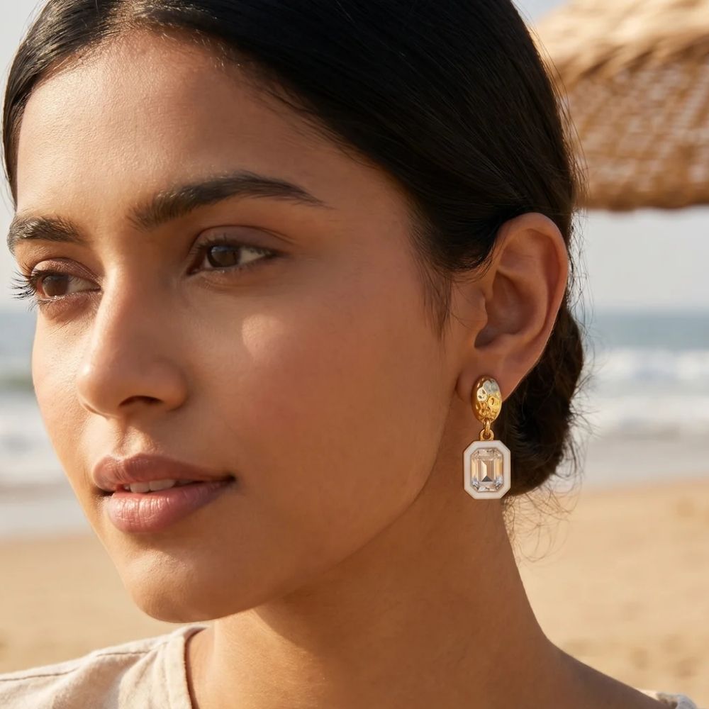 Lottie- Crystal Geometric Drop Earrings