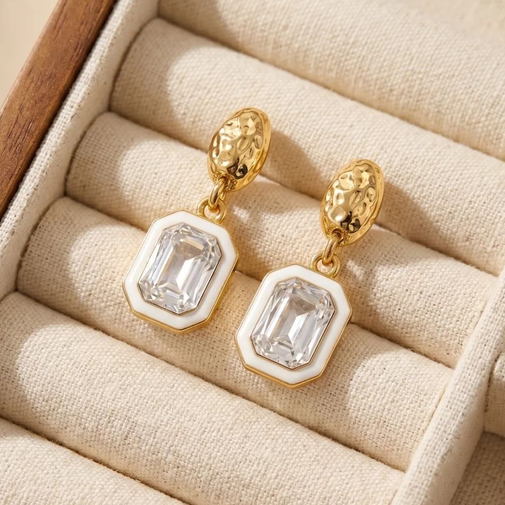 Lottie- Crystal Geometric Drop Earrings