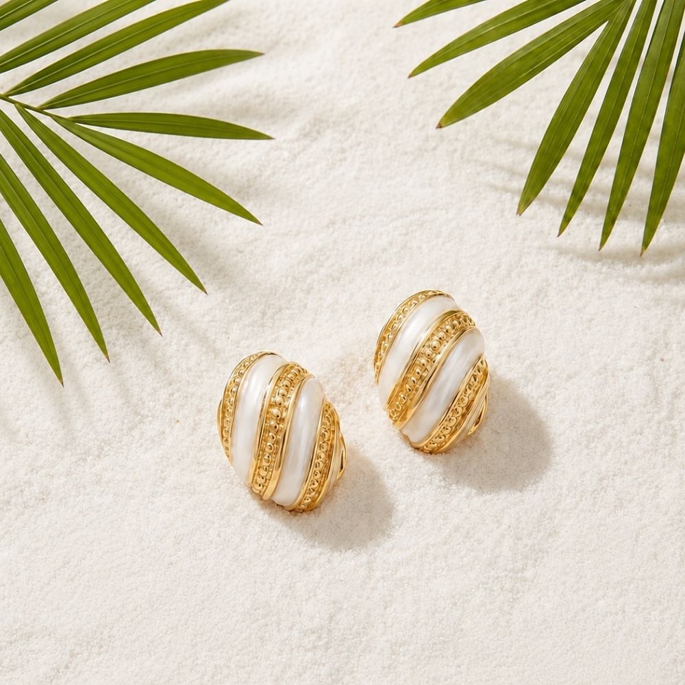 Bella- Ivory Luxe Enamel Stud Earrings