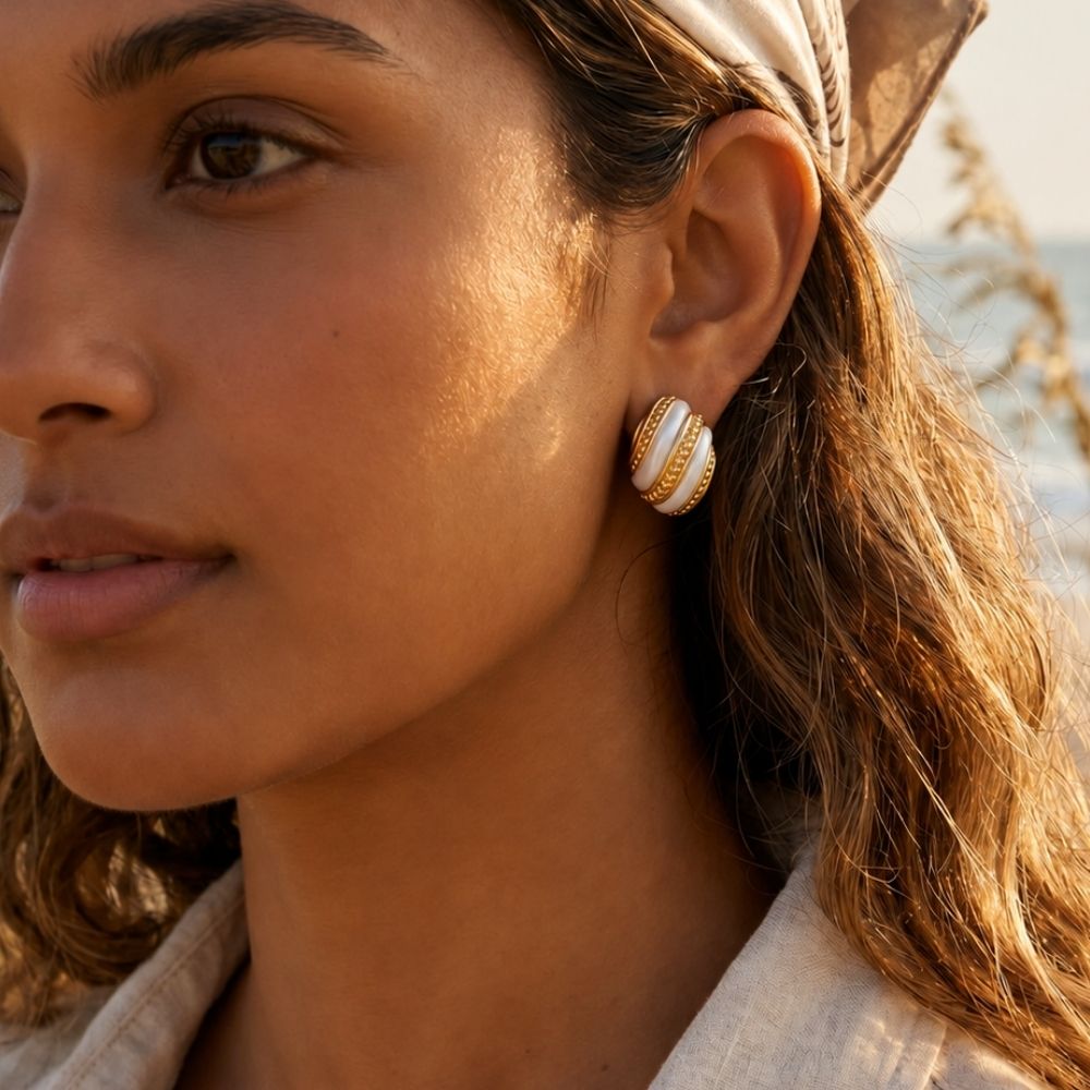 Bella- Ivory Luxe Enamel Stud Earrings