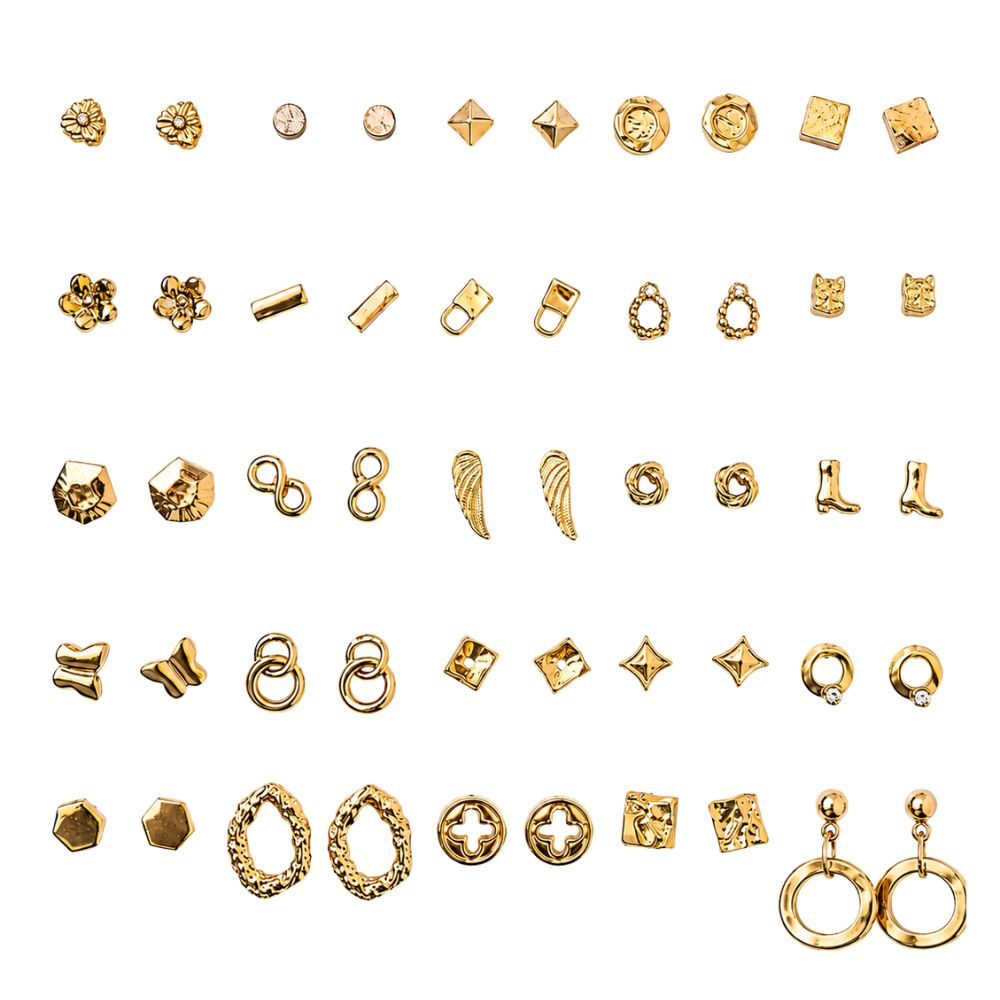 Sallie- Minimalist Gold Tone Stud & Hoop Earring Set (25 Pairs)