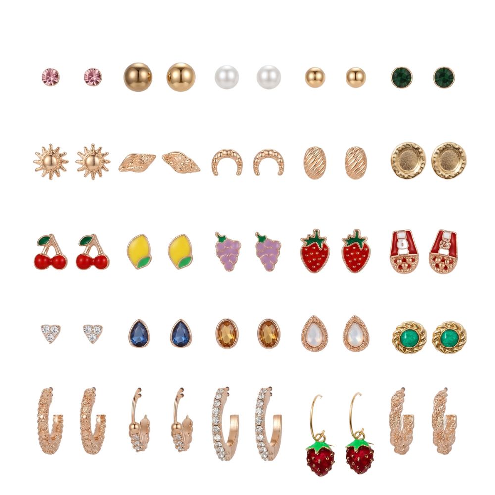 Zoe- Cute Fruit, Pearl & Crystal Earrings Combo | Set of 25 Pairs