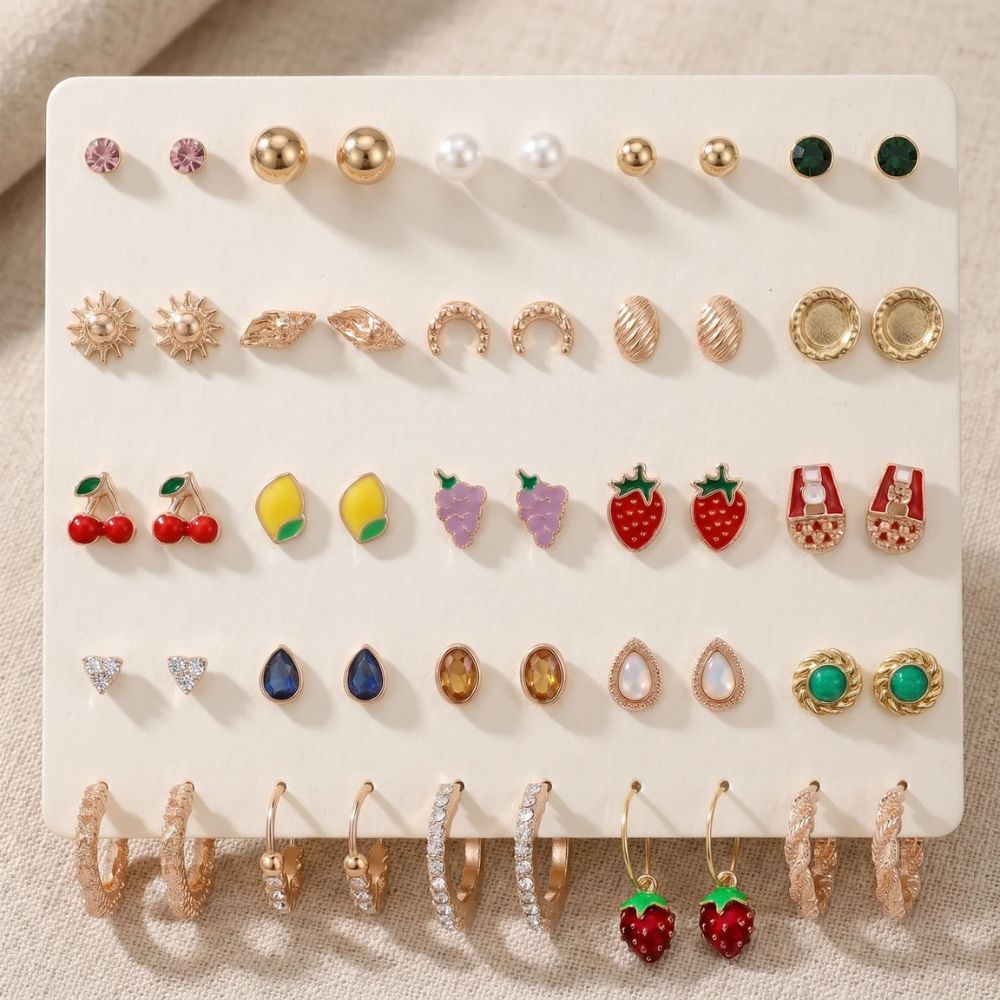 Zoe- Cute Fruit, Pearl & Crystal Earrings Combo | Set of 25 Pairs