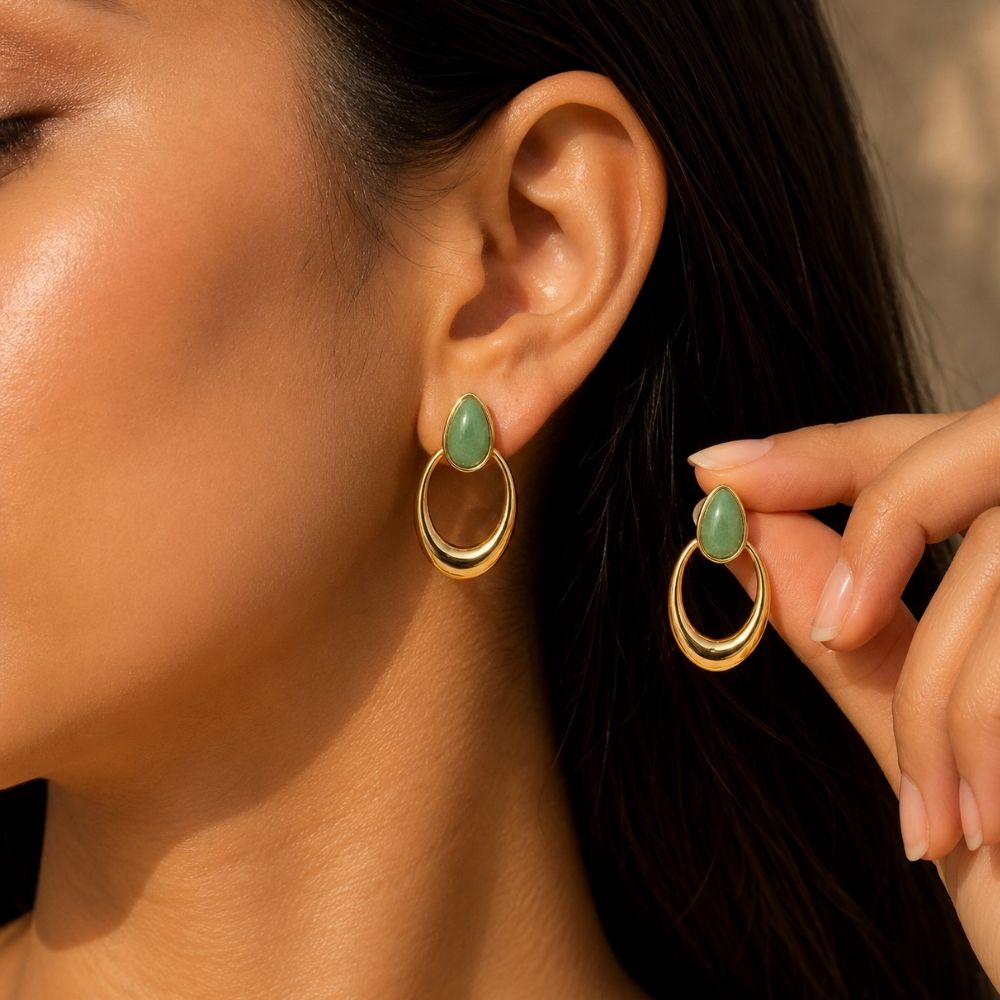 Amina- Green Stone Drop Earrings
